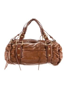 Francesco Biasia Brown Leather Handbag Purse Gold Hardware Slouchy Hobo
